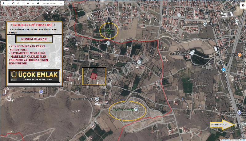AFYON ÜÇOK EMLAKTAN ATAKÖY MAH SATILIK ! FIRSAT 3.743M² BAĞ - BAHÇE