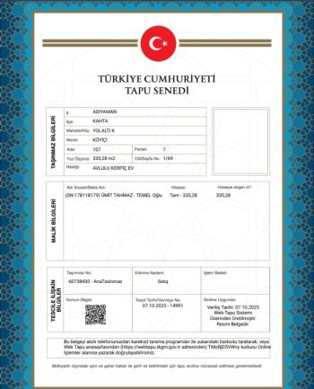 ADIYAMAN KAHTA MÜSTAKİL EV TAPU SAHİBİ PERTA EMLAK ÜMİT TAHMAZ