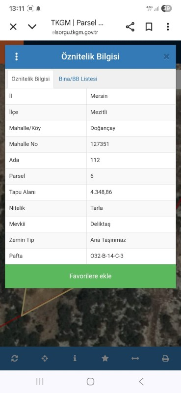 ASLAN'DAN MEZİTLİ DOĞANÇAY DA 1087M2 SATILIK CAZİP FİYATLI TARLA