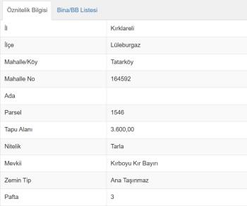 LÜLEBURGAZ TATARKÖY SATILIK TARLA