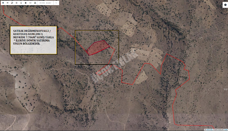 AFYON ÜÇOK EMLAKTAN DEĞİRMENAYVALLI/KURTULUŞ DA SATILIK 7.706M² TARLA
