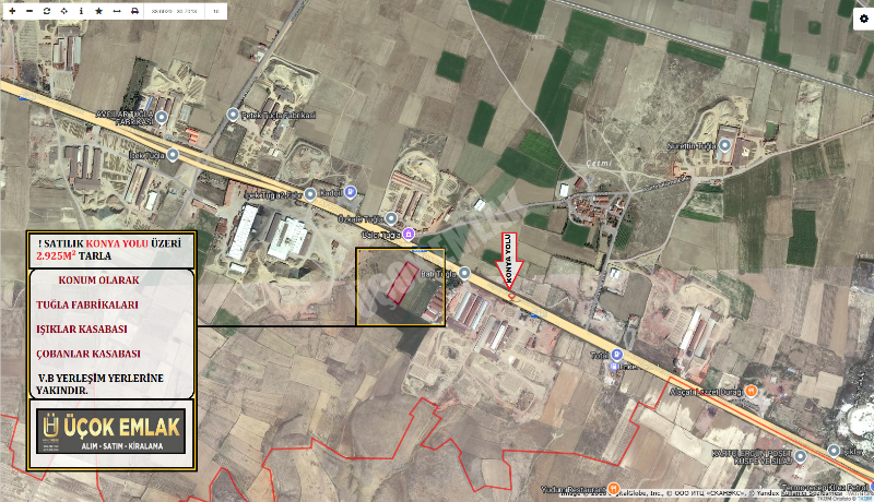 AFYON ÜÇOK EMLAKTAN KONYA YOLU ÜZERİ SATILIK 2925M² TARLA