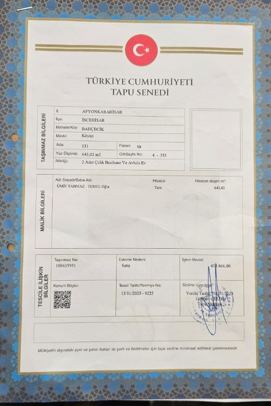 AFYONKARAHİSAR İSCEHİSAR MÜSTAKİL EV TAPU SAHİBİ PERTA EMLAK ÜMİT TAHMAZ