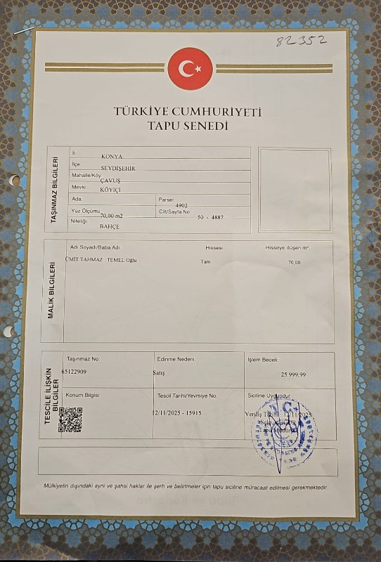 KONYA SEYDİŞEHİR ARSA TAPU SAHİBİ PERTA EMLAK ÜMİT TAHMAZ