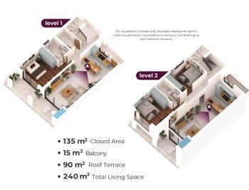 KKTC Girne Esentepe'nin En Donanımlı Sitesinde Denize 300 Metre Mesafede Satılık 3+1 En-Suite Dubleks Penthouse
