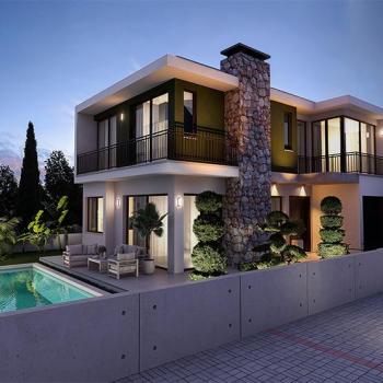 KKTC Girne Zeytinlikte Site İçerisinde Ödeme Planlı Satılık Türk Malı 3+1 Havuzlu Villalar