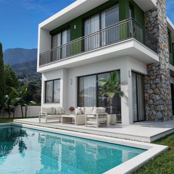 KKTC Girne Zeytinlikte Site İçerisinde Ödeme Planlı Satılık Türk Malı 3+1 Havuzlu Villalar