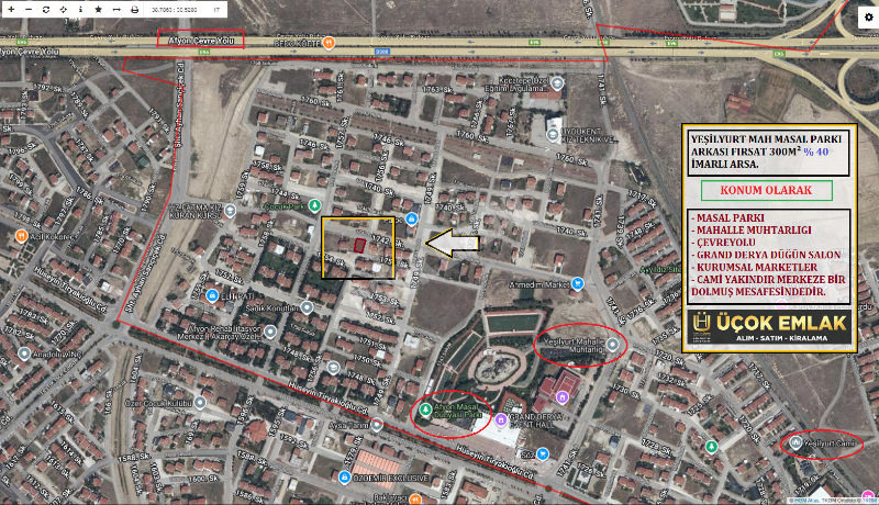 AFYON ÜÇOK EMLAKTAN UYDUKENT YEŞİLYURT MAH SATILIK 300M² İMARLI ARSA