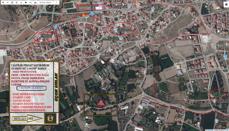AFYON ÜÇOK EMLAKTAN ATAKÖYDE SATILIK 1.969M² GÜZEL KONUMDA BAHÇE