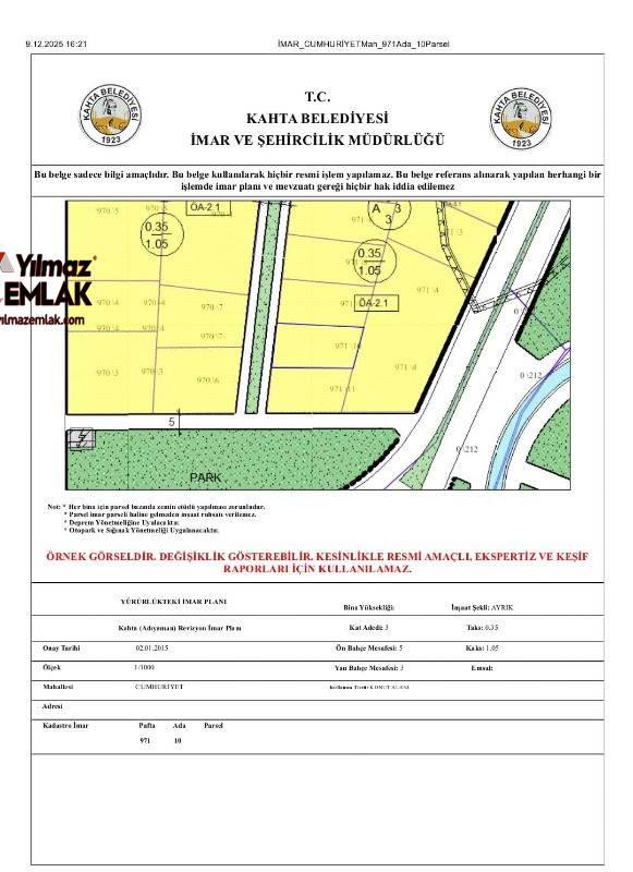 YILMAZ EMLAK'TAN CUMHURİYET MAH.SATILIK 387 m² BATI CEPHELİ ARSA