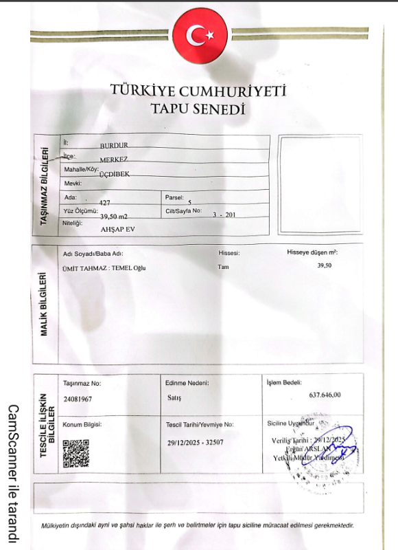 BURDUR MERKEZ KOMPLE BİNA TAPU SAHİBİ PERTA EMLAK ÜMİT TAHMAZ