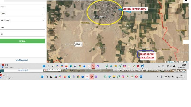 KARATLI KUYUCAK MEVKİĞİNDE 19.5 DÖNÜM SATILIK  TARLA 