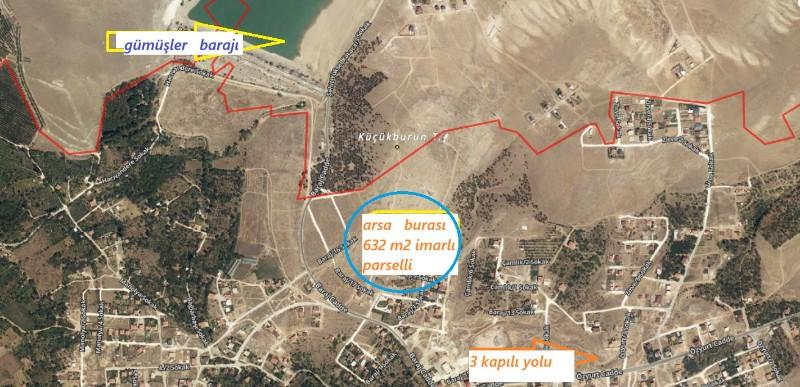 gümüşler   eskide baraj yolu üstü 630 m2  sat arsa