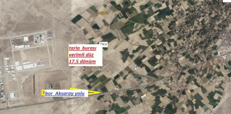 BOR  BAĞDÜZDE  17.5 DÖNÜM SATILK  TARLA 