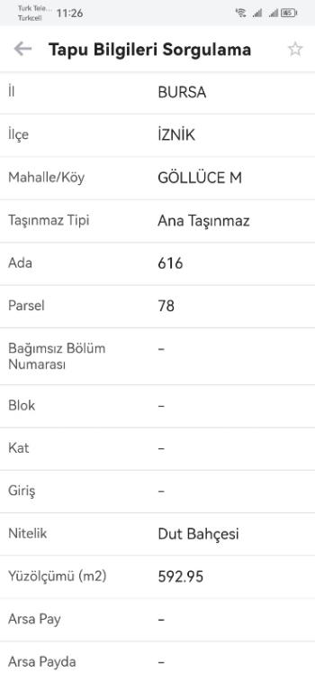 DijitalEmlak’tan İznik Göllüce’de Satılık 590 m2 içinde 70 m2 Bağ evi - Hobi Bahçesi