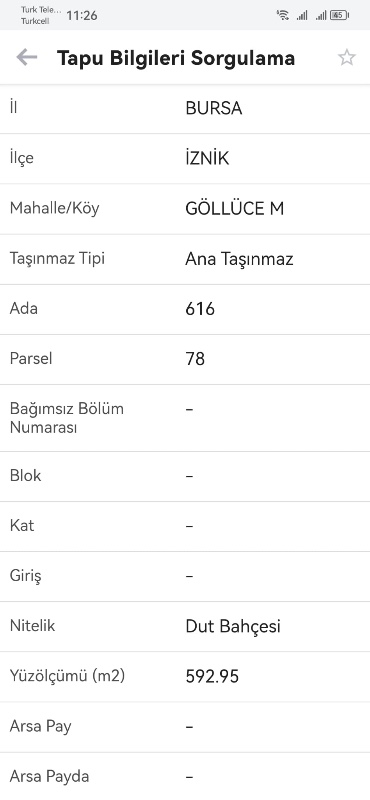 DijitalEmlak’tan İznik Göllüce’de Satılık 590 m2 içinde 70 m2 Bağ evi - Hobi Bahçesi