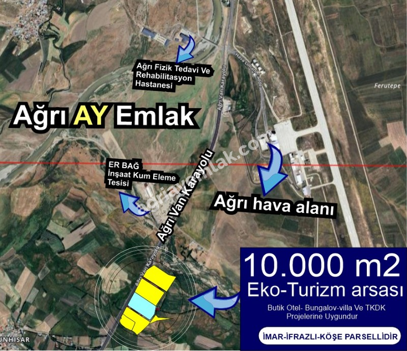 HAVAALANININ YANINDA AĞRI HAMUR YOLUNA SIFIR 10.000 M2 SATILIK İMARLI ARSA