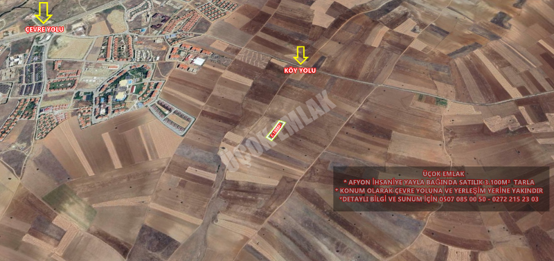 AFYON ÜÇOK EMLAKTAN İHSANİYE YAYLABAĞI MEVKİNDE 3.100M² YATIRIMA UYGUN SATILIK TARLA 