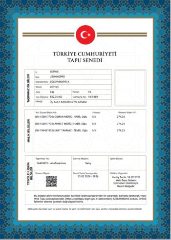 EDİRNE UZUNKÖPRÜ MÜSTAKİL EV TAPU SAHİBİ PERTA EMLAK ÜMİT TAHMAZ