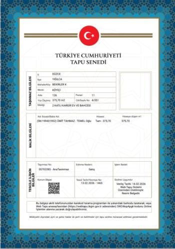 DÜZCE YIGILCA MÜSTAKİL EV TAPU SAHİBİ PERTA EMLAK ÜMİT TAHMAZ