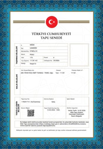 NİĞDE ÇAMARDI MÜSTAKİL EV TAPU SAHİBİ PERTA EMLAK ÜMİT TAHMAZ