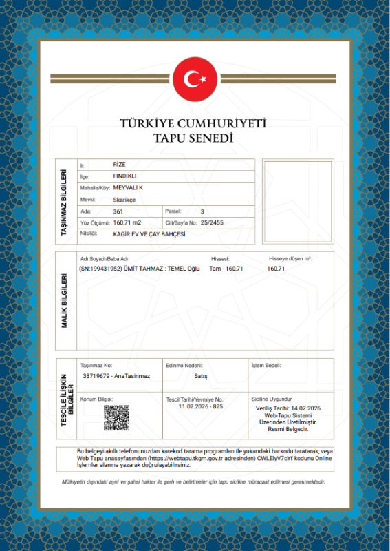 RİZE FINDIKLI MÜSTAKİL EV TAPU SAHİBİ PERTA EMLAK ÜMİT TAHMAZ