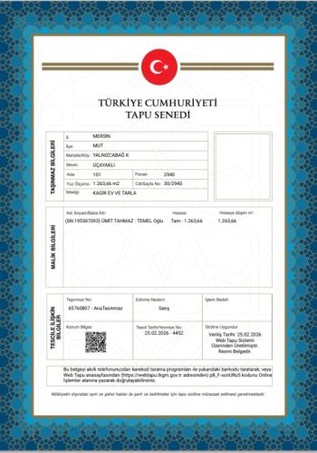 MERSİN MUT MÜSTAKİL EV TAPU SAHİBİ PERTA EMLAK ÜMİT TAHMAZ