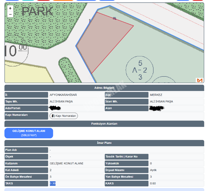 AFYON ÜÇOK EMLAKTAN ALİ İHSANPAŞA MAH. SATILIK 586M² KÖŞE KONUMLU ARSA 