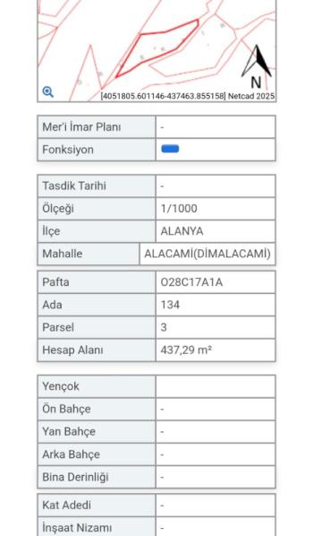 DİM ALACAMİ SATILIK 437 M2 TARLA DİM KESTEL ALANYA ANTALYA