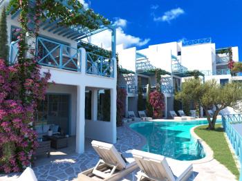 KKTC Girne Lapta'da Santorini Mimarisini Yaşayabileceğiniz Muhteşem Manzaralı Satılık 3+1 Ultra Lüks Tripleks Townhouse