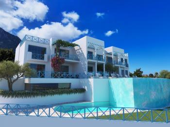 KKTC Girne Lapta'da Santorini Mimarisini Yaşayabileceğiniz Muhteşem Manzaralı Satılık 2+1 Ultra Lüks Daireler