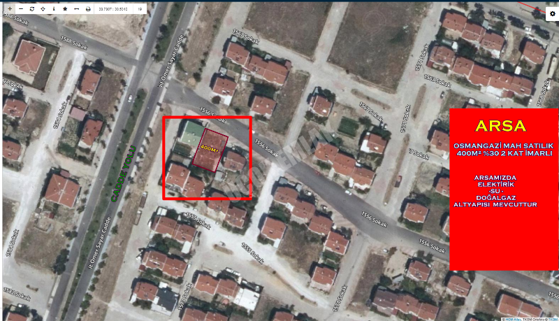 AFYON ÜÇOK EMLAKTAN OSMANGAZİ MAH SATILIK 400M² %30 İMARLI ARSA 