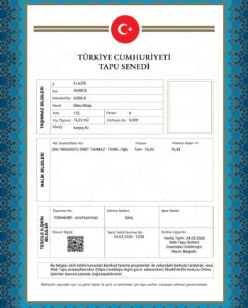 ELAZIG SİVRİCE MÜSTAKİL EV MÜSTAKİL EV TAPU SAHİBİ PERTA EMLAK ÜMİT TAHMAZ