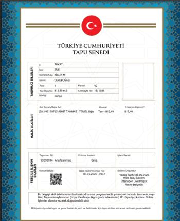 TOKAT ZİLE ARSA TAPU SAHİBİ PERTA EMLAK ÜMİT TAHMAZ