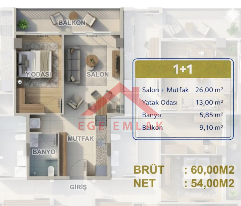 Didim Merkezde Satılık Sıfır 1+1 Daire | Ege Emlak Didim