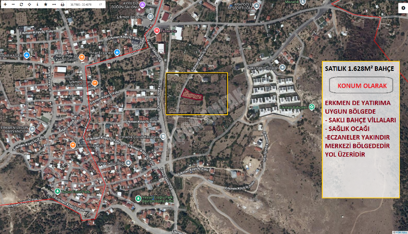 AFYON ÜÇOK EMLAKTAN ERKMEN DE SATILIK 1.628M² BAHÇE