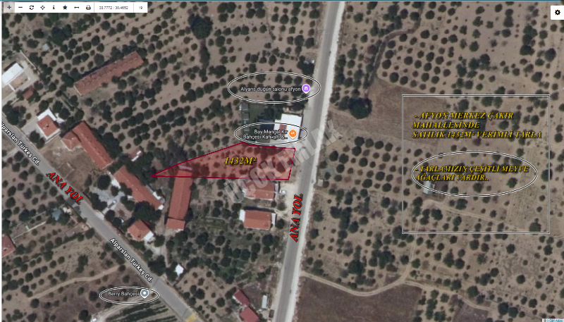 * AFYON ÜÇOK EMLAKTAN ÇAKIR MAH KİRALIK 1.432M² HOBİ BAHÇESİ *