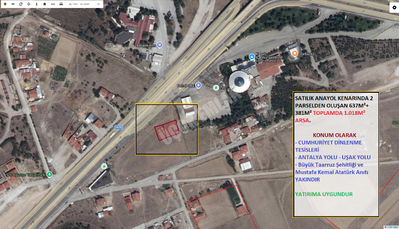 AFYON ÜÇOK EMLAKTAN SİNANPAŞA AKÖREN YOL KENARI SATILIK ARSA