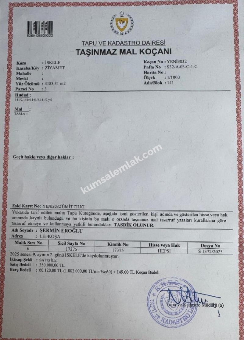    Ziyamet'de arsa nitelikli arazi