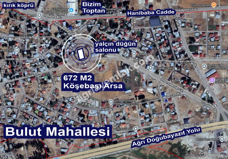 BULUT MAH. BİZİM TOPTANIN KARŞI TARAFINDA SATILIK 672 M2 KÖŞEBAŞI ARSA