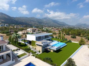 Kıbrıs Girne Bellapais Bölgesinde Özel Tasarım Satılık Lüks 4+2 Villa