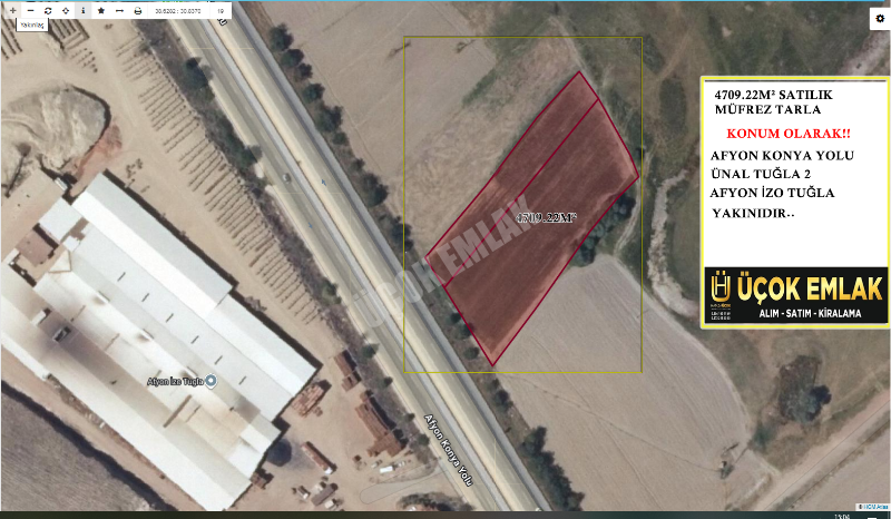 AFYON ÜÇOK EMLAKTAN GÖZSÜZLÜ HAMAM OVASI MEVKİNDE 4709M² SATILIK MÜFREZ TARLA 