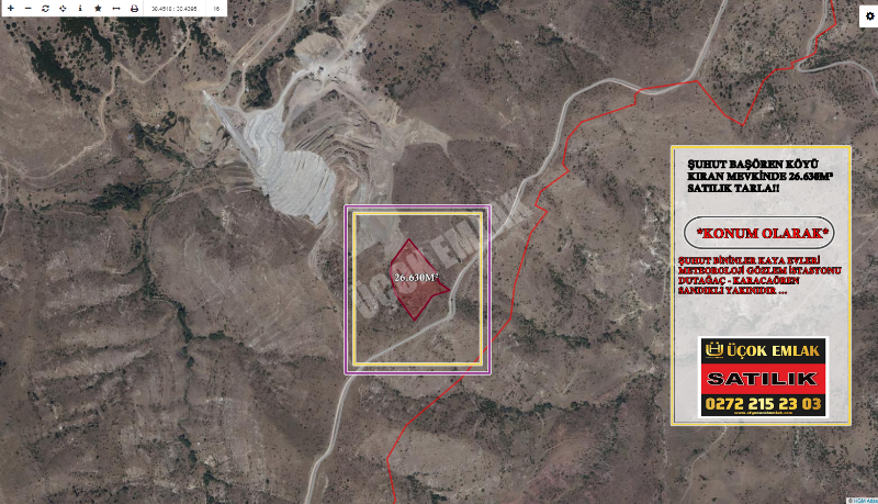 * AFGYON ÜÇOK EMLAKTAN ŞUHUT BAŞÖREN KIRAN MEVKİNDE 26.630M² SATILIK TARLA *