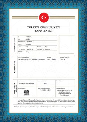 ANTALYA AKSEKİ ARSA TAPU SAHİBİ PERTA EMLAK ÜMİT TAHMAZ