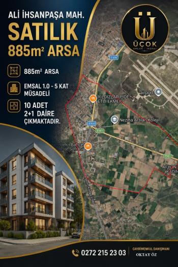 AFYON ÜÇOK EMLAKTAN ALİ İHSAN PAŞA MAH KONUT İMARLI 885M² 5 KAT MÜSADELİ SATILIK ARSA