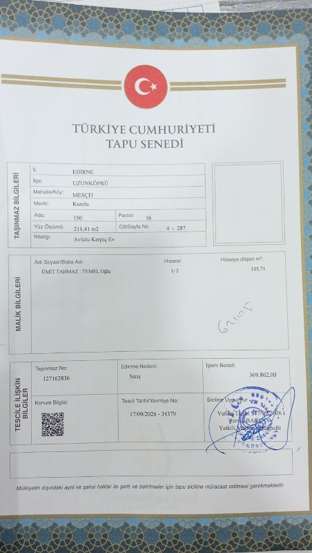 EDİRNE UZUNKÖPRÜ MÜSTAKİL EV  TAPU SAHİBİ PERTA EMLAK