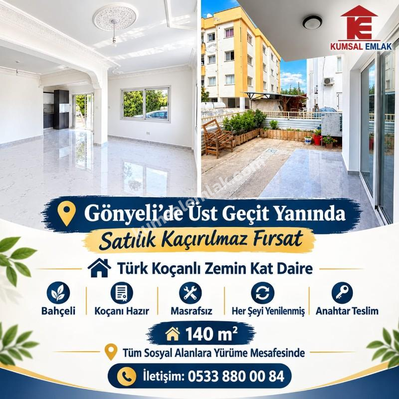 GÖNYELİ'DE SATILIK TÜRK KOÇANLI  3+1 ZEMİNKAT DAİRE 